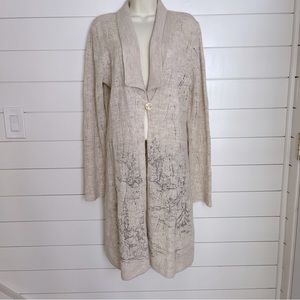 Coldwater Creek Ivory and Charcoal Wool Cardigan Duster Sweater Size M